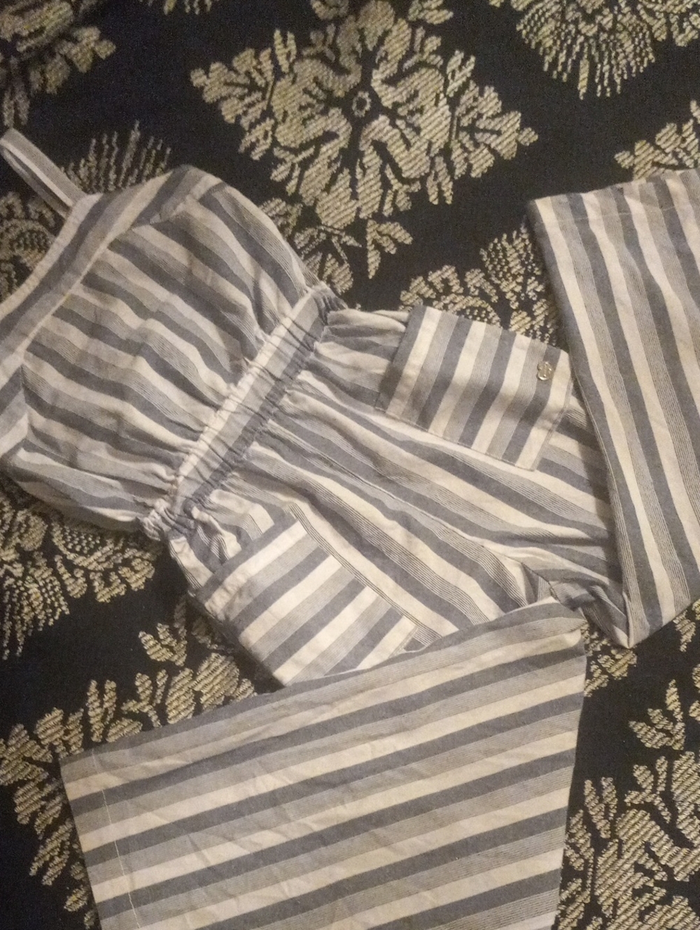 bebe Blue & White Striped Sleeveless Jumpsuit